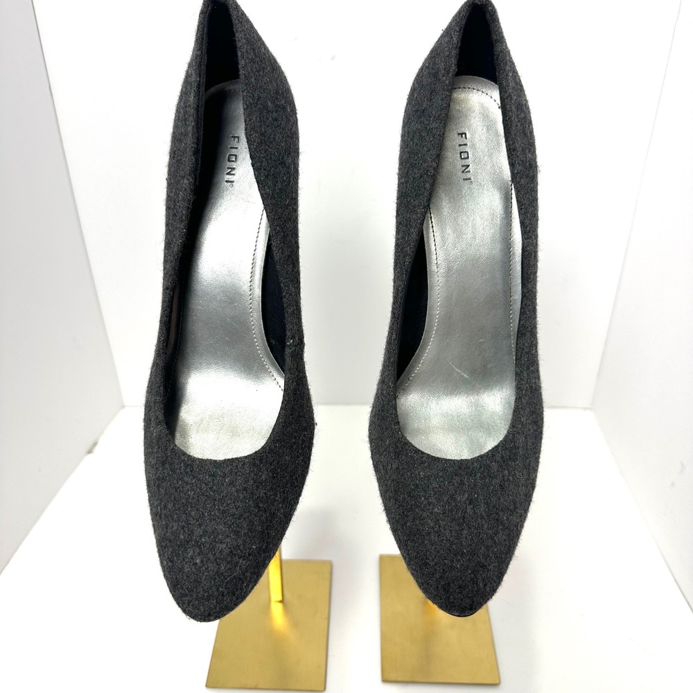 Fioni Womens Pointed Toe Pumps Charcoal Grey Felt Fabric Stiletto Heel 10 Preppy